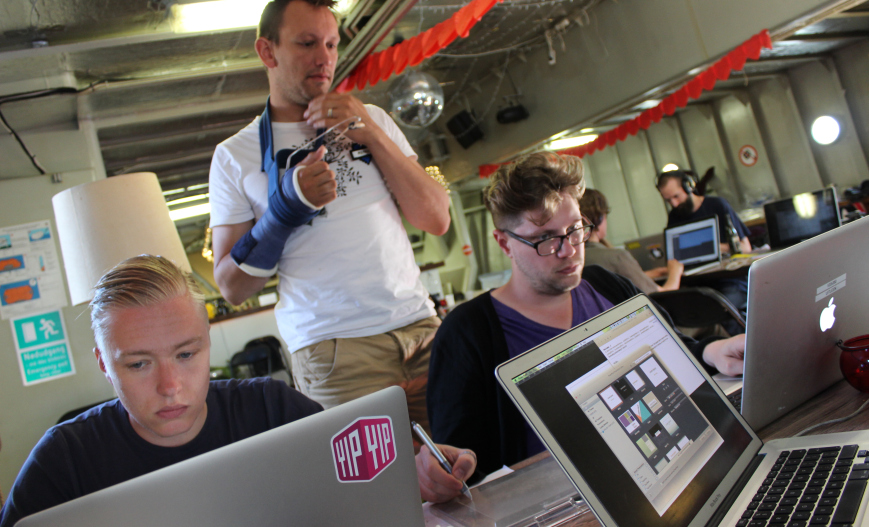 Tim Pelgrim, Menno Deen and Paul Bierhaus during the Lyst Summit GameJam